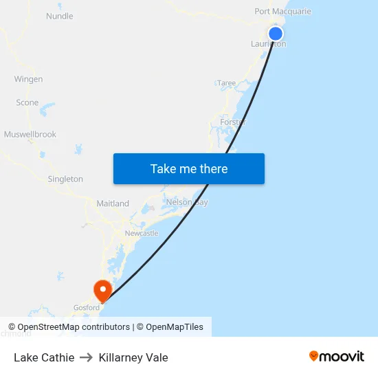 Lake Cathie to Killarney Vale map