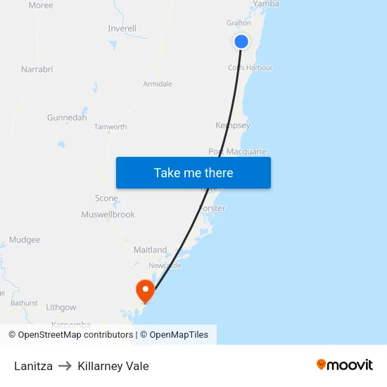 Lanitza to Killarney Vale map