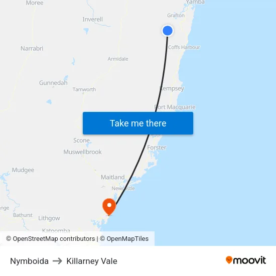 Nymboida to Killarney Vale map