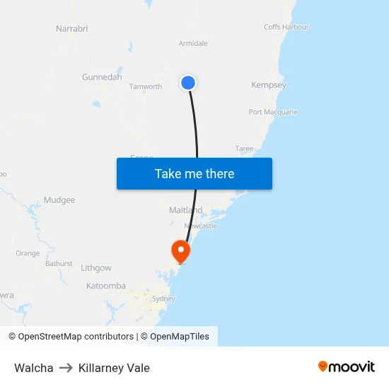 Walcha to Killarney Vale map