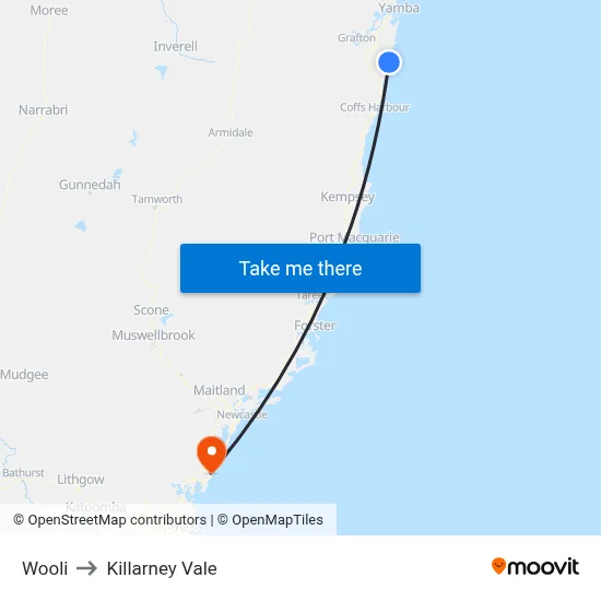 Wooli to Killarney Vale map