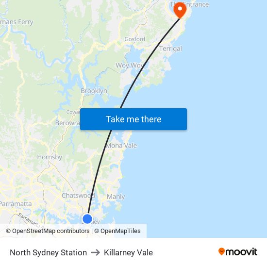 North Sydney Station to Killarney Vale map