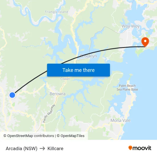 Arcadia (NSW) to Killcare map