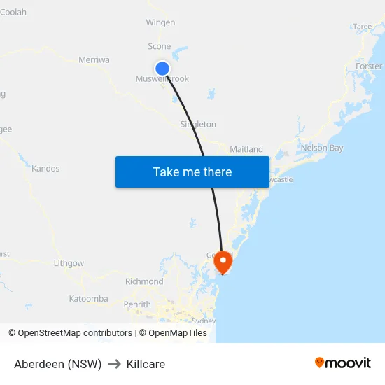 Aberdeen (NSW) to Killcare map