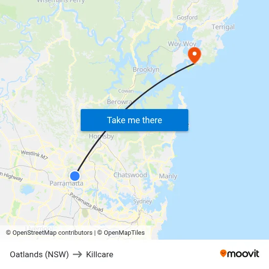 Oatlands (NSW) to Killcare map