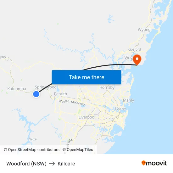 Woodford (NSW) to Killcare map