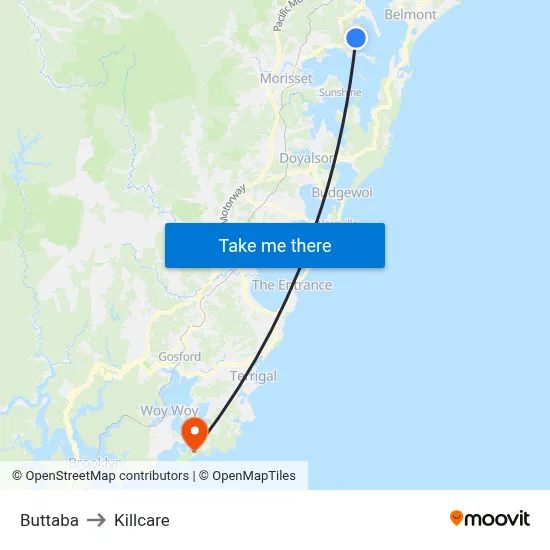 Buttaba to Killcare map
