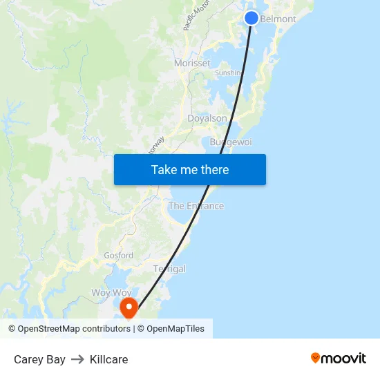 Carey Bay to Killcare map