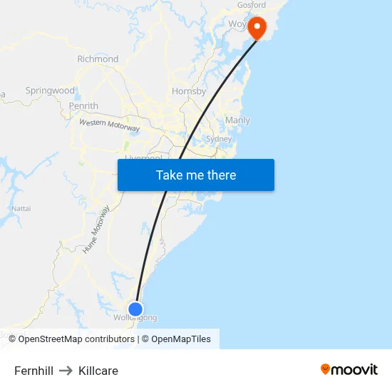 Fernhill to Killcare map