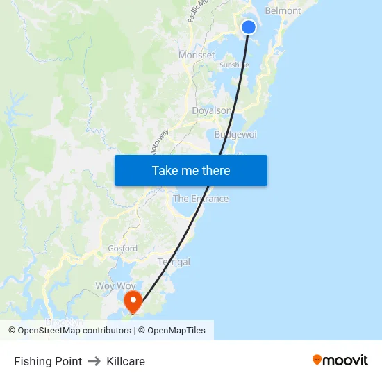 Fishing Point to Killcare map
