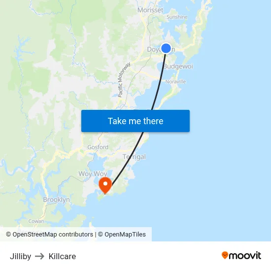 Jilliby to Killcare map