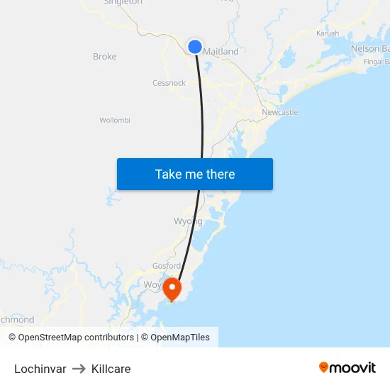 Lochinvar to Killcare map