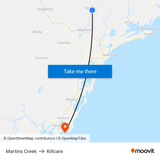 Martins Creek to Killcare map