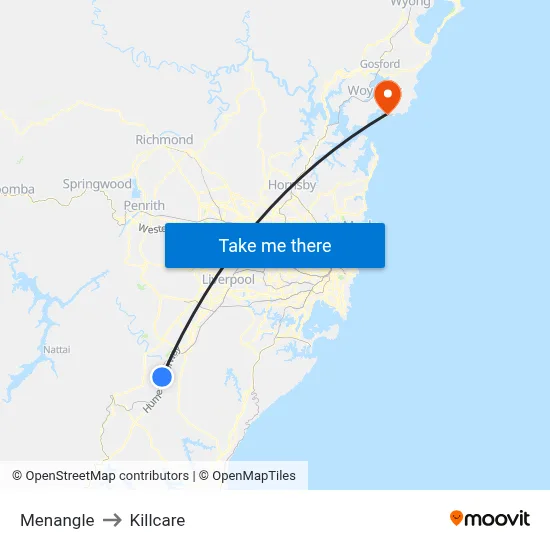 Menangle to Killcare map