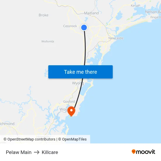 Pelaw Main to Killcare map