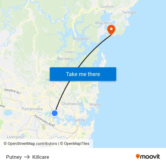 Putney to Killcare map