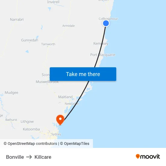 Bonville to Killcare map