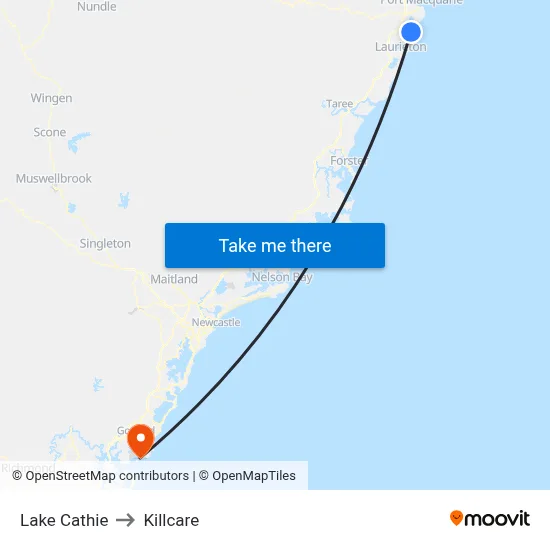 Lake Cathie to Killcare map