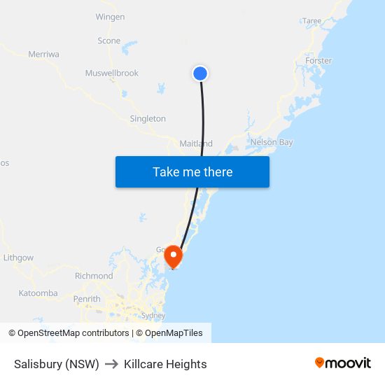 Salisbury (NSW) to Killcare Heights map