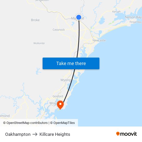 Oakhampton to Killcare Heights map