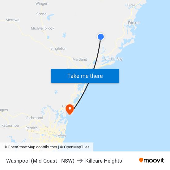 Washpool (Mid-Coast - NSW) to Killcare Heights map