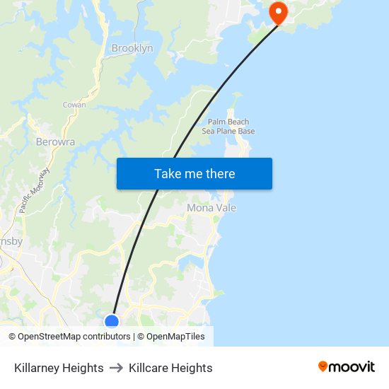 Killarney Heights to Killcare Heights map