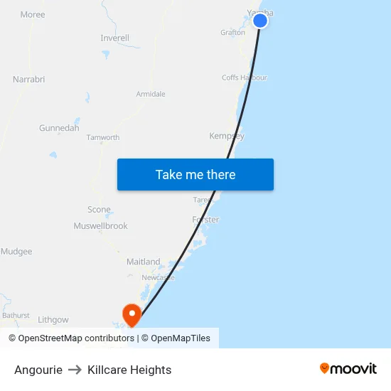Angourie to Killcare Heights map