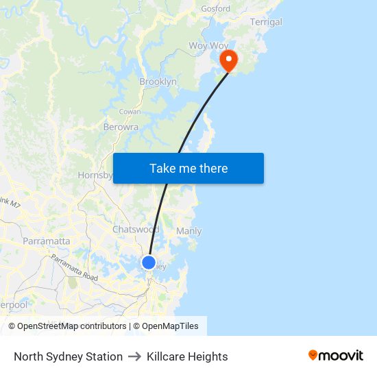 North Sydney Station to Killcare Heights map