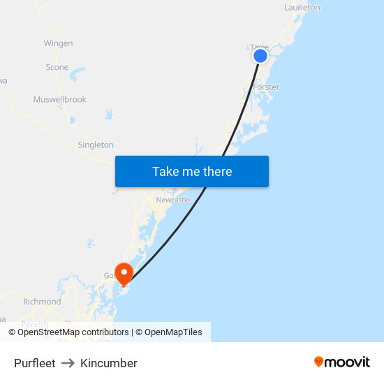 Purfleet to Kincumber map