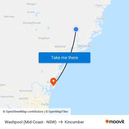 Washpool (Mid-Coast - NSW) to Kincumber map