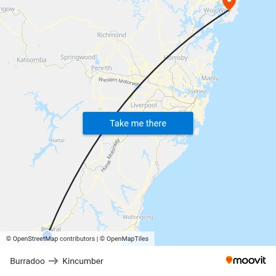 Burradoo to Kincumber map