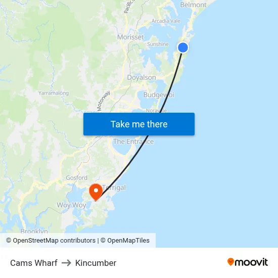 Cams Wharf to Kincumber map