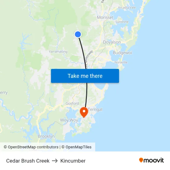 Cedar Brush Creek to Kincumber map