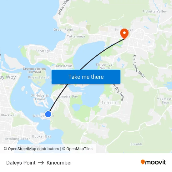 Daleys Point to Kincumber map