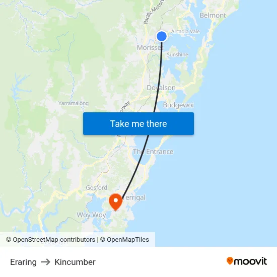 Eraring to Kincumber map