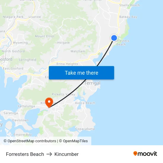Forresters Beach to Kincumber map