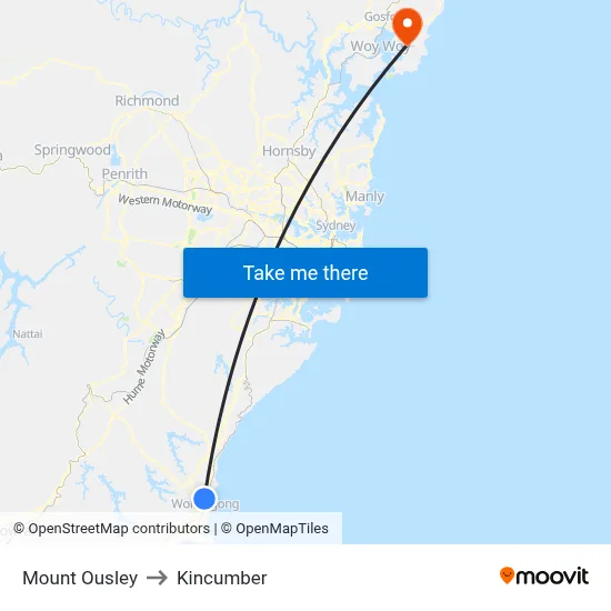 Mount Ousley to Kincumber map