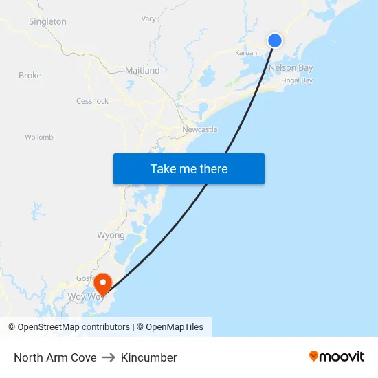 North Arm Cove to Kincumber map
