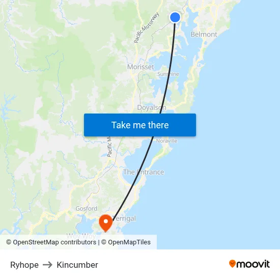 Ryhope to Kincumber map