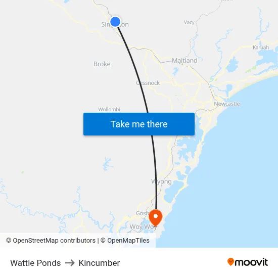 Wattle Ponds to Kincumber map