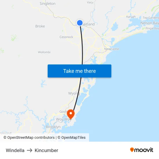 Windella to Kincumber map