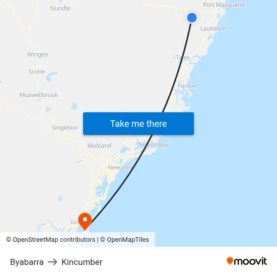 Byabarra to Kincumber map