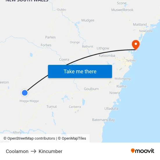 Coolamon to Kincumber map