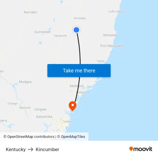 Kentucky to Kincumber map