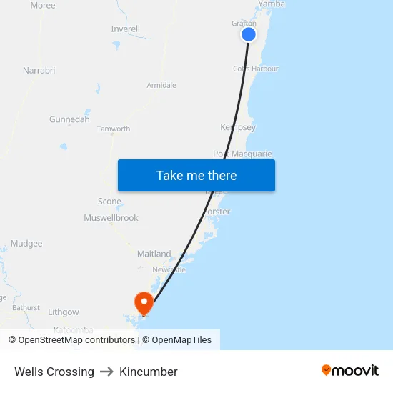 Wells Crossing to Kincumber map