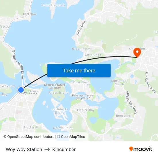 Woy Woy Station to Kincumber map