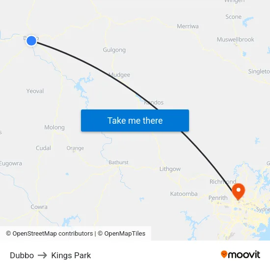 Dubbo to Kings Park map