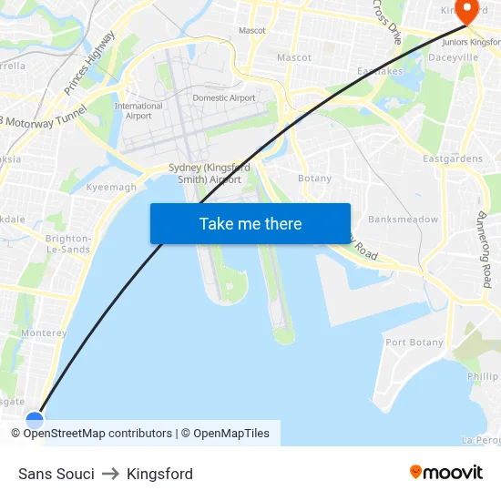 Sans Souci to Kingsford map