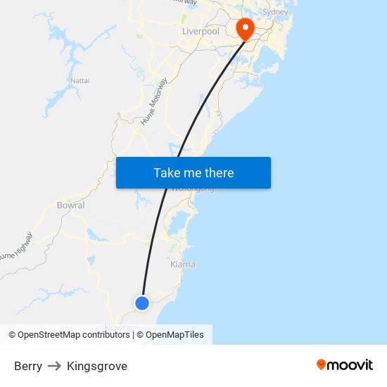 Berry to Kingsgrove map