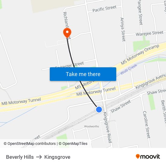 Beverly Hills to Kingsgrove map